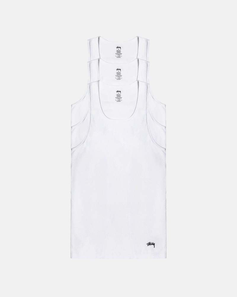 Short Sleeve Knit Stüssy Stussy Tank Undershirt Blanche | XJ50-T5-YV