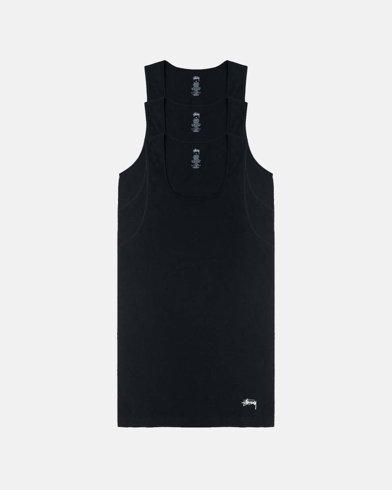 Short Sleeve Knit Stüssy Stussy Tank Undershirt Noir | KM04-S7-AD