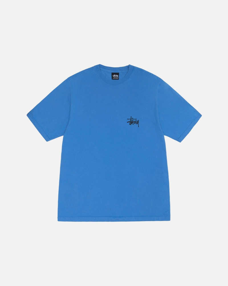 Short Sleeve T-Shirt Stüssy Basic Stussy Tee Pigment Dyed Bleu | FB02-Y4-YM