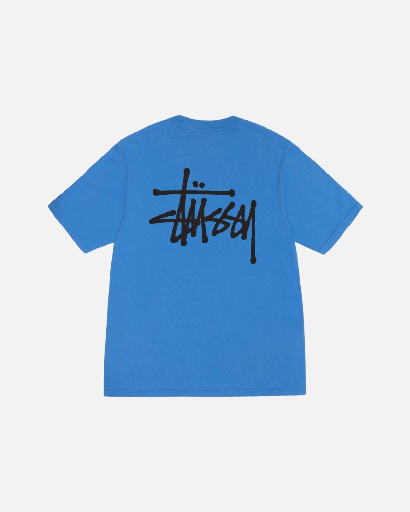 Short Sleeve T-Shirt Stüssy Basic Stussy Tee Pigment Dyed Bleu | FB02-Y4-YM