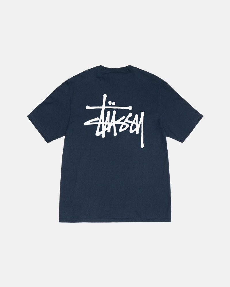 Short Sleeve T-Shirt Stüssy Basic Stussy Tee Bleu Marine | UN71-X2-ND