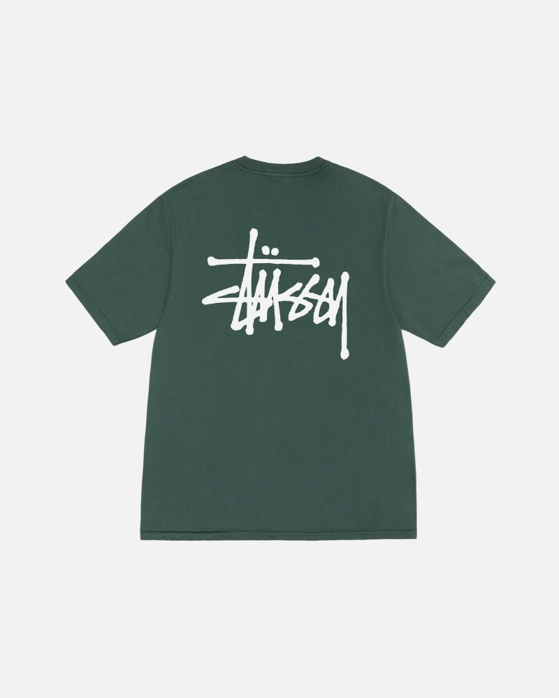 Short Sleeve T-Shirt Stüssy Basic Stussy Tee Pigment Dyed Forest | FF61-Q6-JO