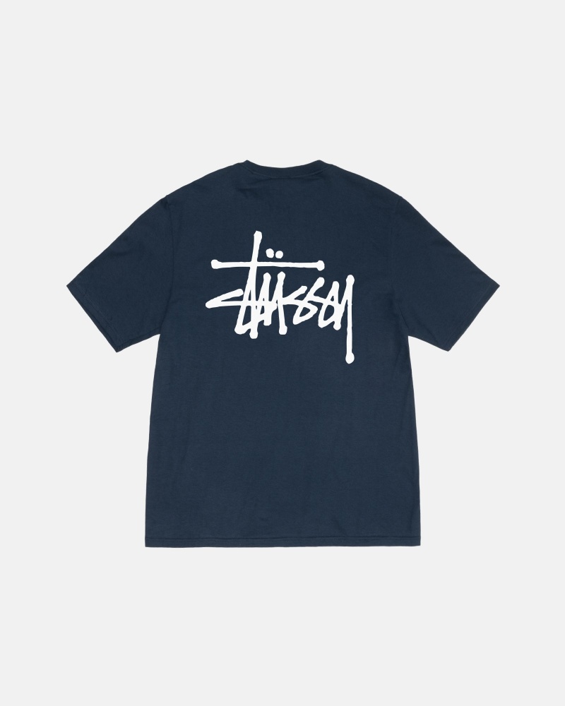 Short Sleeve T-Shirt Stüssy Basic Stussy Tee Bleu Marine | QR48-S7-PK