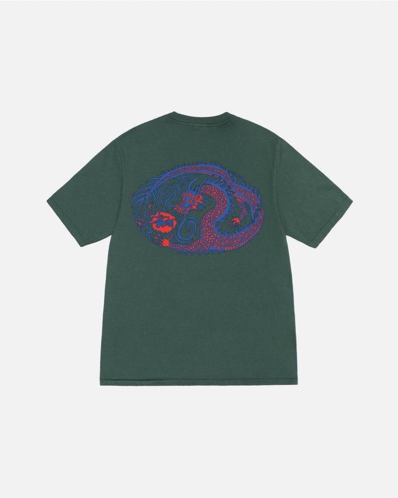 Short Sleeve T-Shirt Stüssy Mosaic Dragon Tee Pigment Dyed Forest | DX40-J6-IT