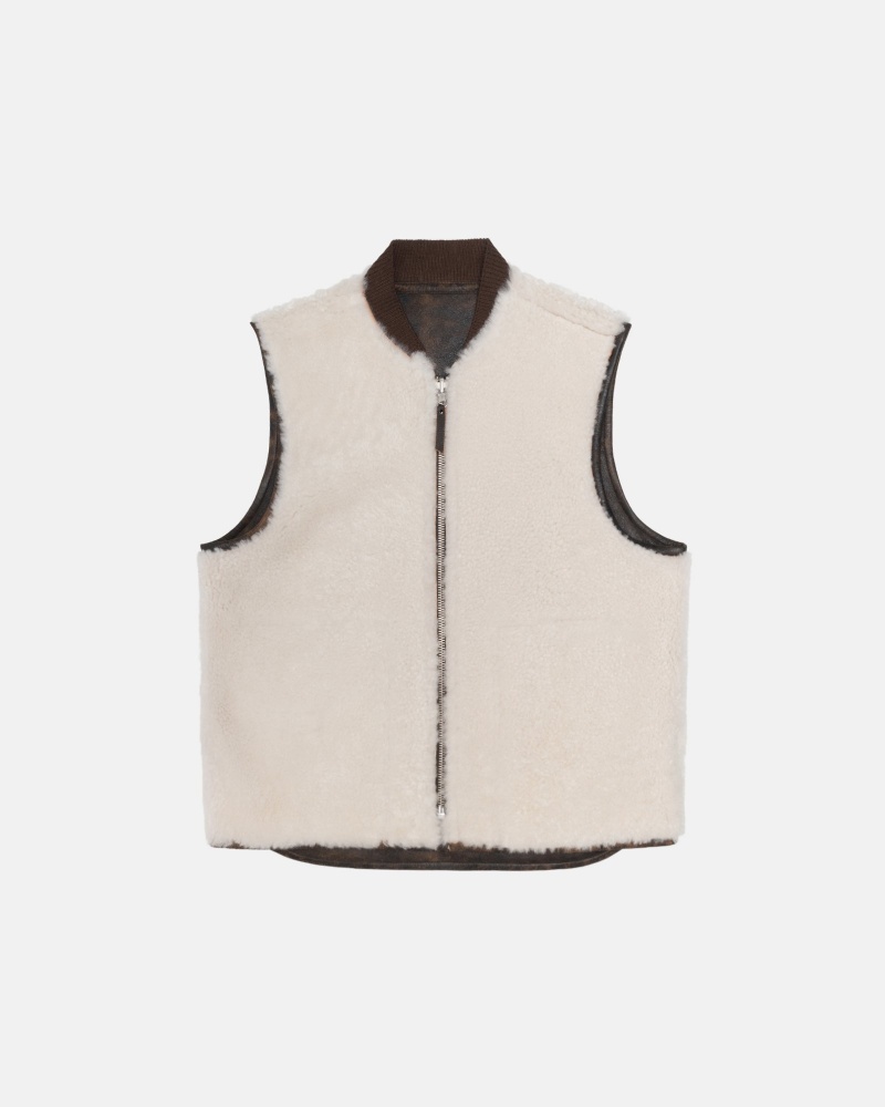 Sleeveless Outerwear Stüssy Reversible Shearling Workgear Vest Marron | CH18-H4-WL