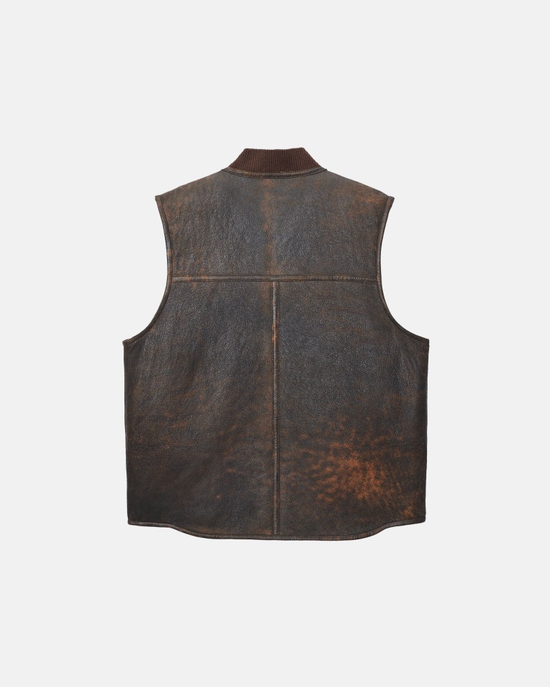 Sleeveless Outerwear Stüssy Reversible Shearling Workgear Vest Marron | CH18-H4-WL