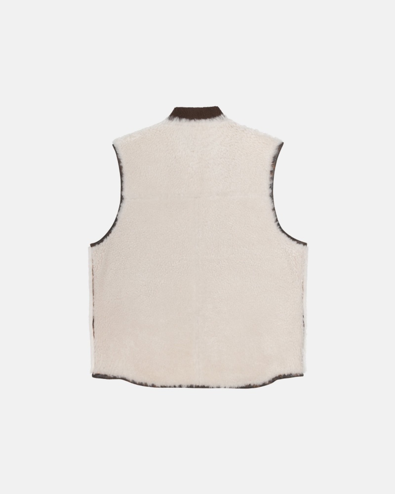 Sleeveless Outerwear Stüssy Reversible Shearling Workgear Vest Marron | CH18-H4-WL