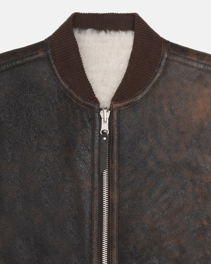 Sleeveless Outerwear Stüssy Reversible Shearling Workgear Vest Marron | CH18-H4-WL