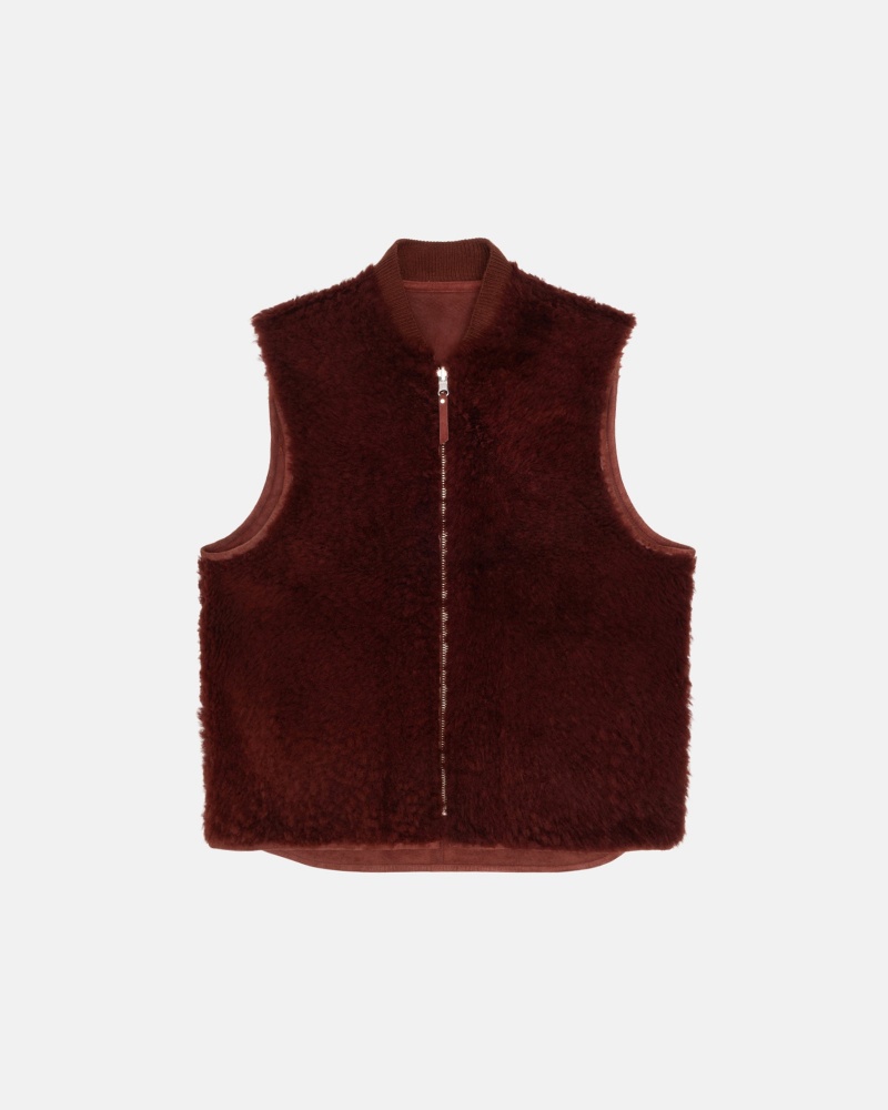 Sleeveless Outerwear Stüssy Reversible Shearling Workgear Vest Bordeaux | QT34-Q0-BZ