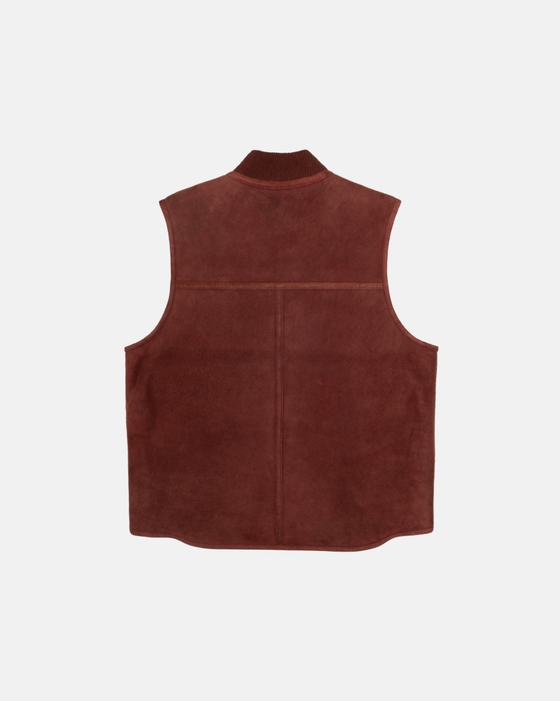 Sleeveless Outerwear Stüssy Reversible Shearling Workgear Vest Bordeaux | QT34-Q0-BZ