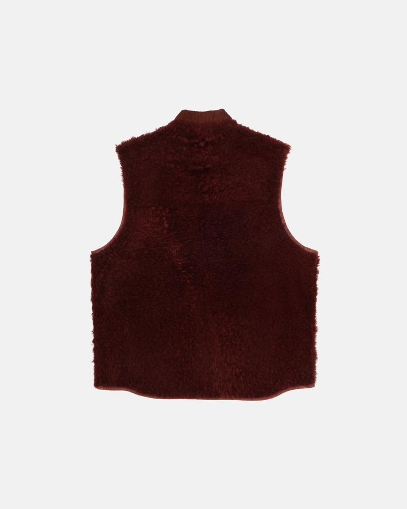 Sleeveless Outerwear Stüssy Reversible Shearling Workgear Vest Bordeaux | QT34-Q0-BZ