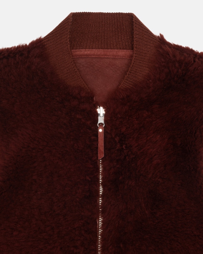 Sleeveless Outerwear Stüssy Reversible Shearling Workgear Vest Bordeaux | QT34-Q0-BZ