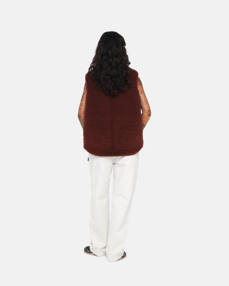 Sleeveless Outerwear Stüssy Reversible Shearling Workgear Vest Bordeaux | QT34-Q0-BZ