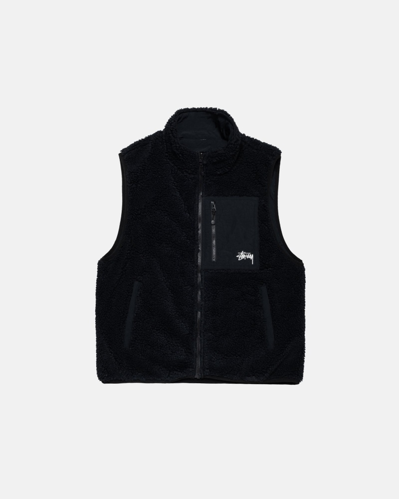 Sleeveless Sweatshirt Stüssy Sherpa Reversible Vest Noir | MS46-Q4-PL