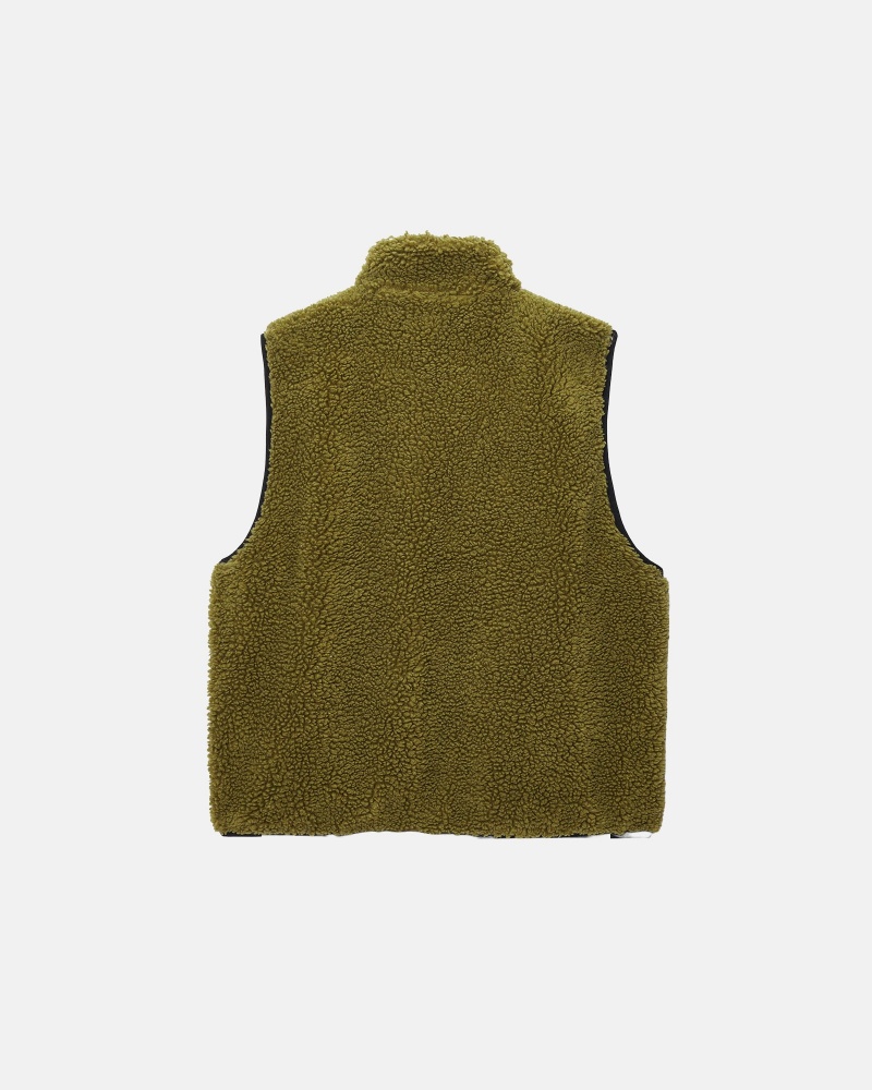 Sleeveless Sweatshirt Stüssy Sherpa Reversible Vest Vert Olive | FJ99-E2-LV