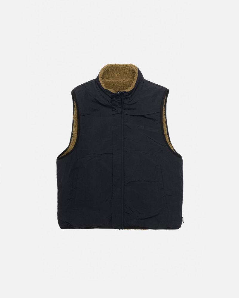 Sleeveless Sweatshirt Stüssy Sherpa Reversible Vest Vert Olive | FJ99-E2-LV