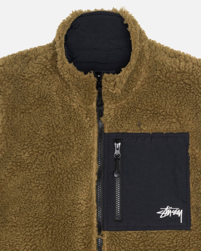 Sleeveless Sweatshirt Stüssy Sherpa Reversible Vest Vert Olive | FJ99-E2-LV