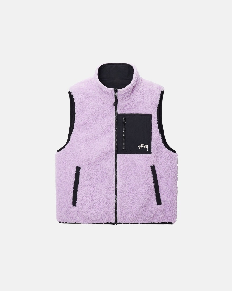 Sleeveless Sweatshirt Stüssy Sherpa Reversible Vest Lavande | TH37-H2-FU