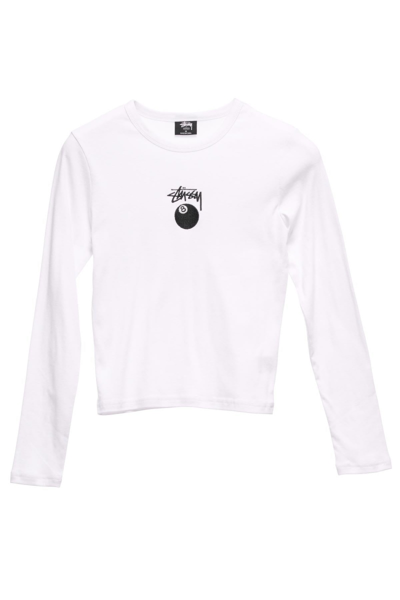 T-Shirts L/S Stüssy 8ball Ls Rib Tee Blanche | FA81-S2-VK