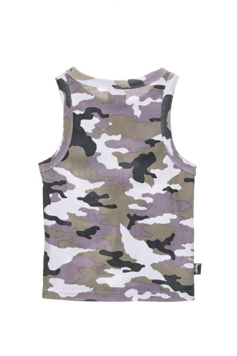 T-Shirts L/S Stüssy Camo Rib Tank Blanche Camouflage | YY95-S6-IN