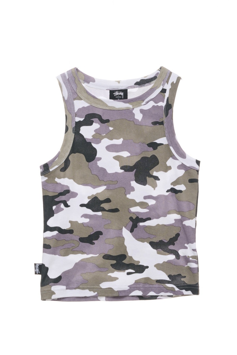 T-Shirts L/S Stüssy Camo Rib Tank Blanche Camouflage | YY95-S6-IN