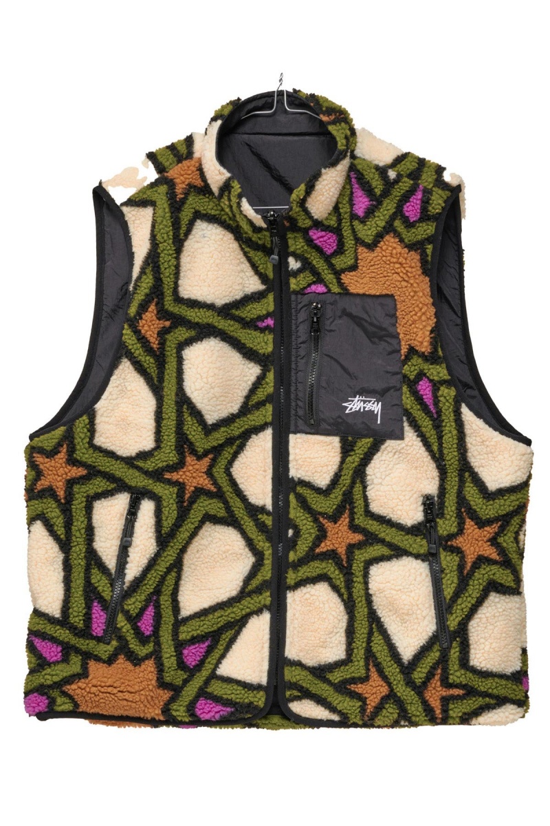 Vestes Stüssy Reversible Stock Sherpa Vest Natural | UR46-T7-OZ